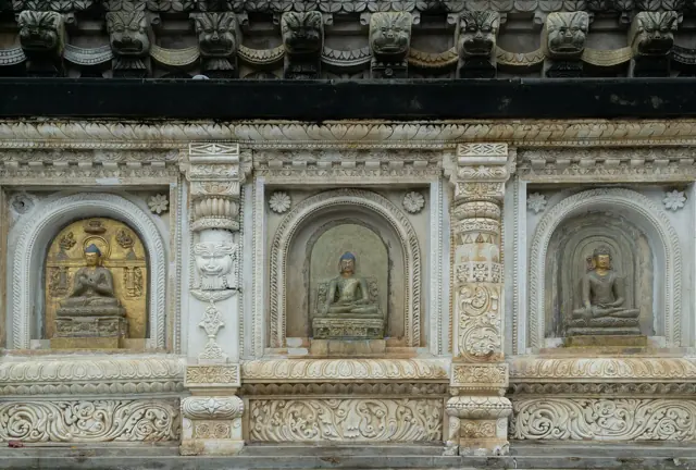 Carved wall of the Mahabodhi Temple, Bodhgaya