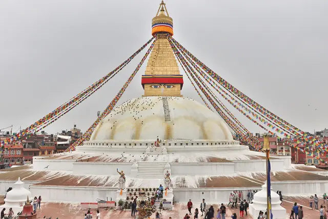 Boudhanath Stupa in Kathmandu with prayer flags