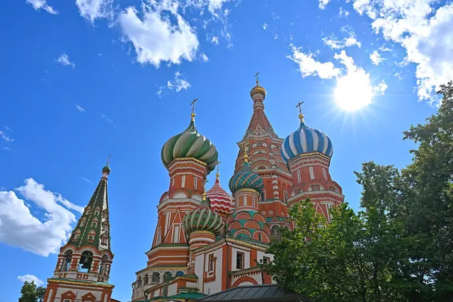 The colourful domes of Saint Basil’s Cathedral in Moscow