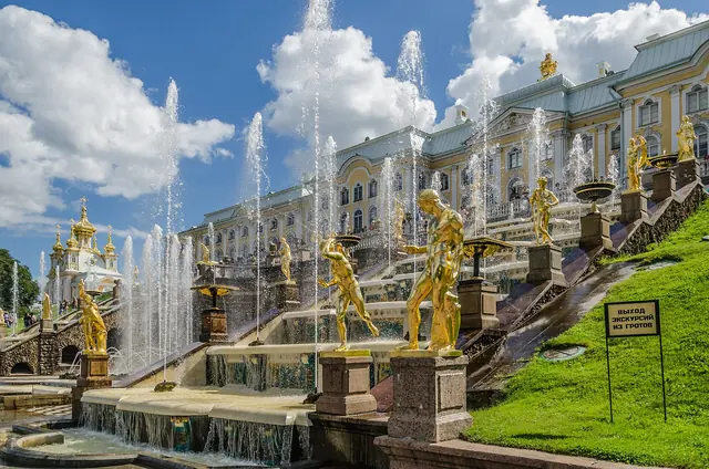 Gilded statues and fountains of the Grand Cascade at Peterhof