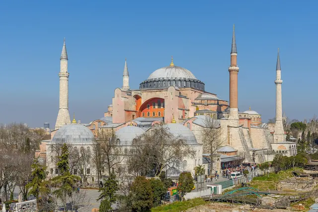 Hagia Sophia in Istanbul under a blue sky