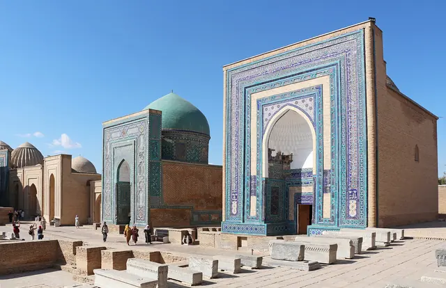 Blue tiled mausoleums of the Shah-i-Zinda necropolis in Samarkand